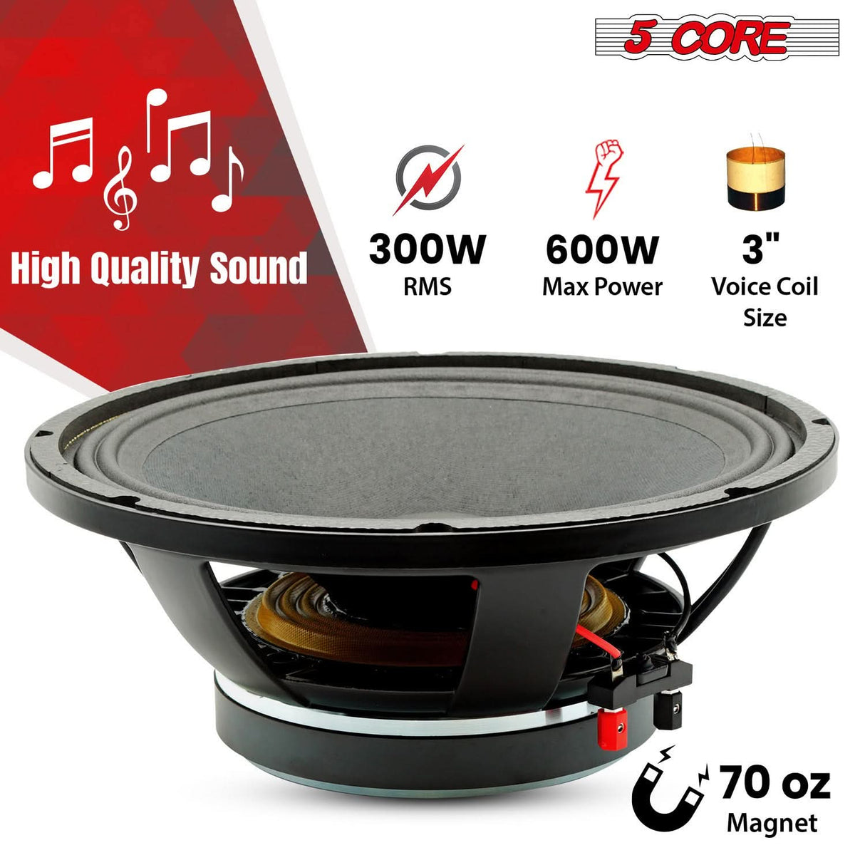 Premium 12 Inch Subwoofer Speaker by 5 Core - 600W Max, 8 Ohm DJ Bass