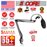 5Core Microphone Arm Stand Desk Suspension Boom Scissor Desktop Mic Holder w Pop Filter