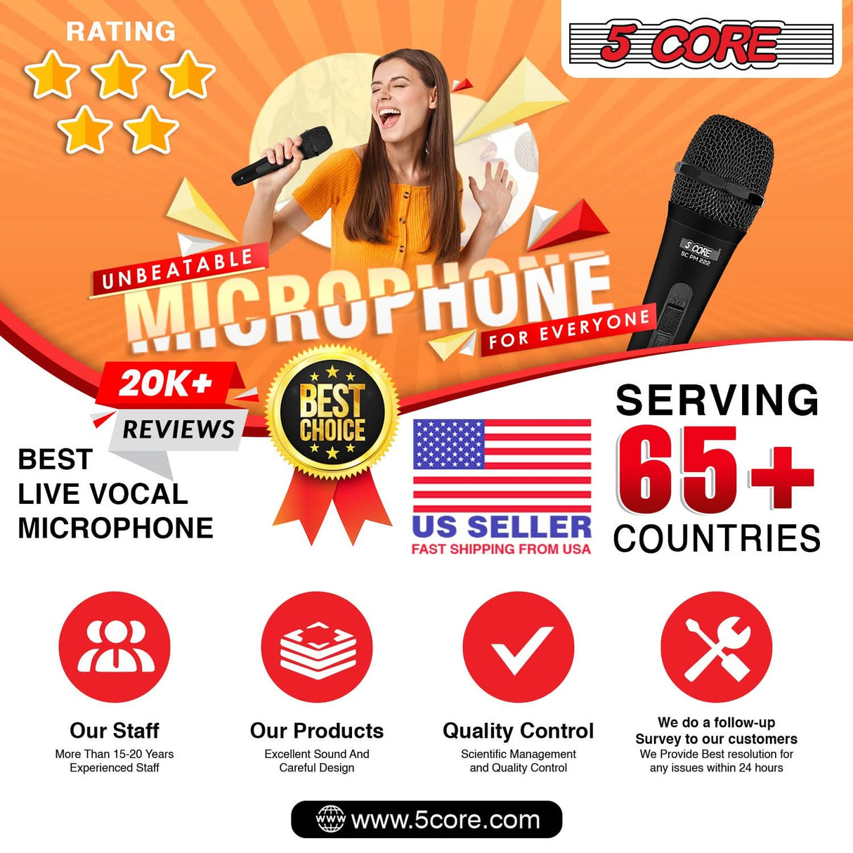 5Core XLR Microphone Dynamic Mic Karaoke Singing Studio Mics Handheld Microfono