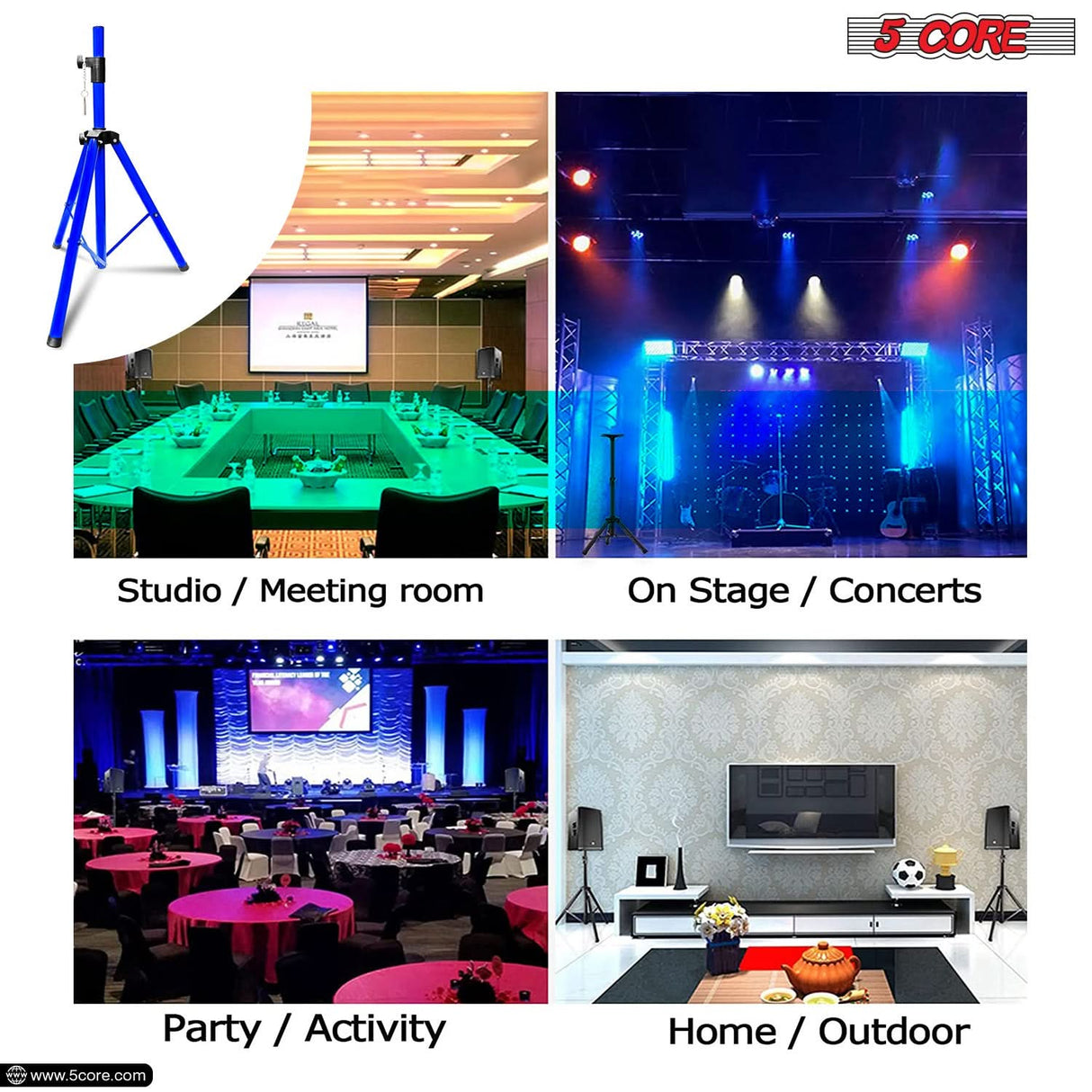 5Core Speaker Stand Tripod Tall Adjustable 72 Inch DJ Pole Mount Studio Monitor Stands BLUE