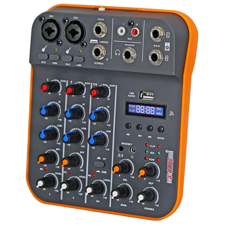 5 Core Audio Interface Mixer 4 Channel PC XLR Bluetooth USB DJ Music Podcast Karaoke Sound Board