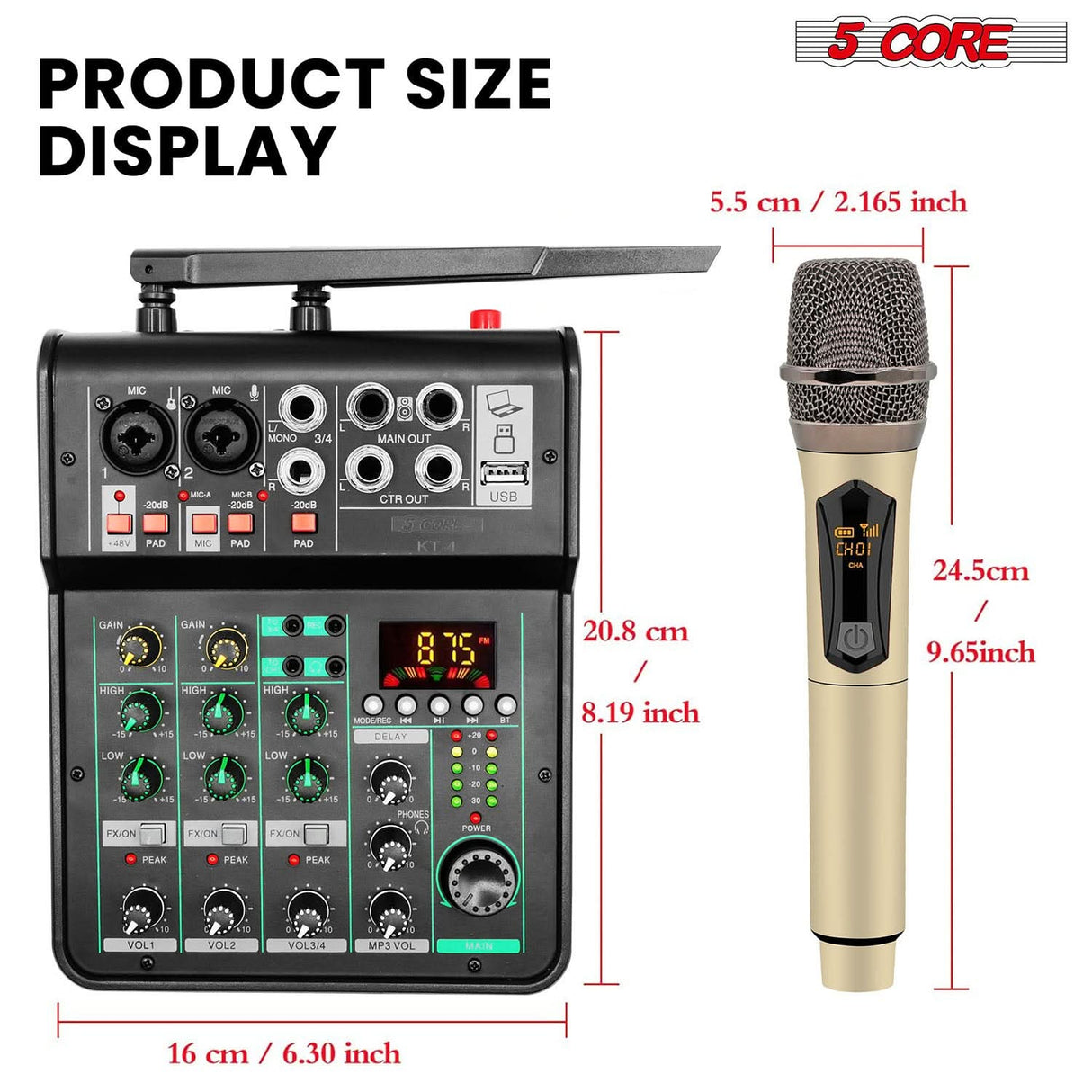 5Core Audio Mixer Sound Board 4 Channel PA DJ Stereo Receiver w Bluetooth USB DJ  PA Karaoke Mixing GOLD