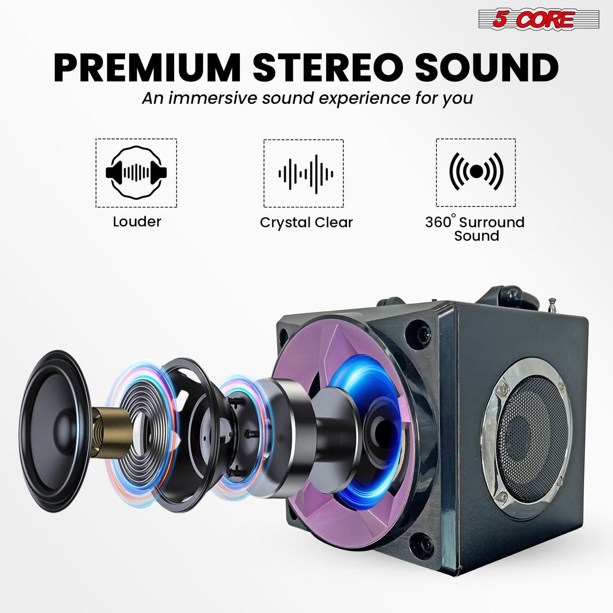 5Core Bookshelf Speaker Powered Studio Monitor Small Wired Active Home Speaker System Hifi House Audio