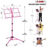 5Core Music Stand For Sheet Music Portable Tripod Adjustable Folding Note Holder Standard PINK