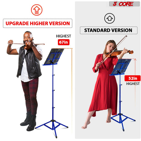 5Core Music Stand For Sheet Music Portable Tripod Adjustable Folding Note Holder Higher BLUE