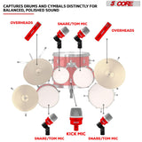 7-Piece XLR Drum Mics: For capturing kick, bass, tom, and snare sounds.