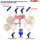 5 Core Drum Mic Kit: 7-piece dynamic microphone set for kick, bass, tom, and snare.