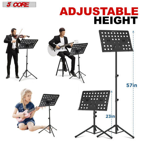 5 Core Music Stand For Sheet Music Heavy Duty Foldable Note Holder Height Adjustable Tripod 1/2 Pc