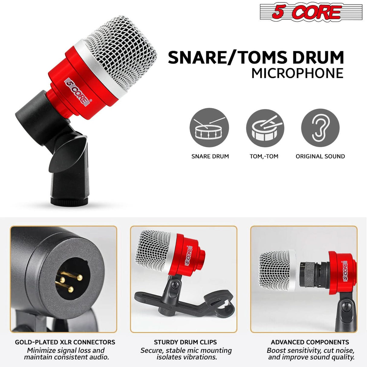 5 Core XLR Drum Mic Kit: Dynamic microphones for professional drum recording.