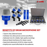 5 Core Drum Mic Set: 7 dynamic mics for comprehensive drum coverage.