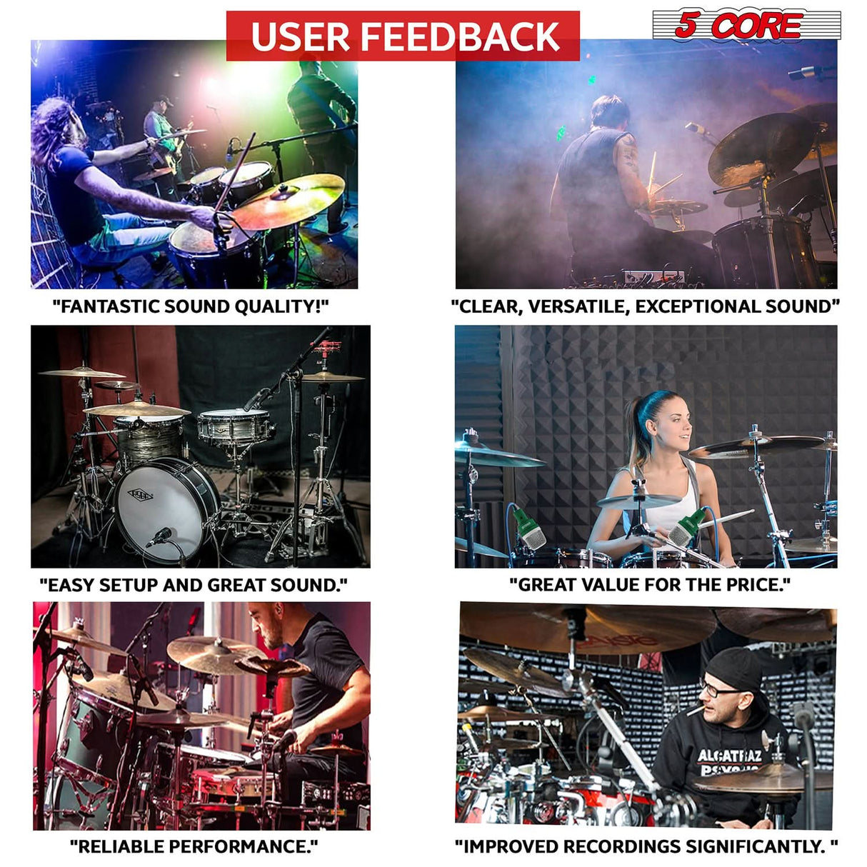 7-Piece Dynamic Drum Mics: For kick, bass, tom, and snare drum recording.