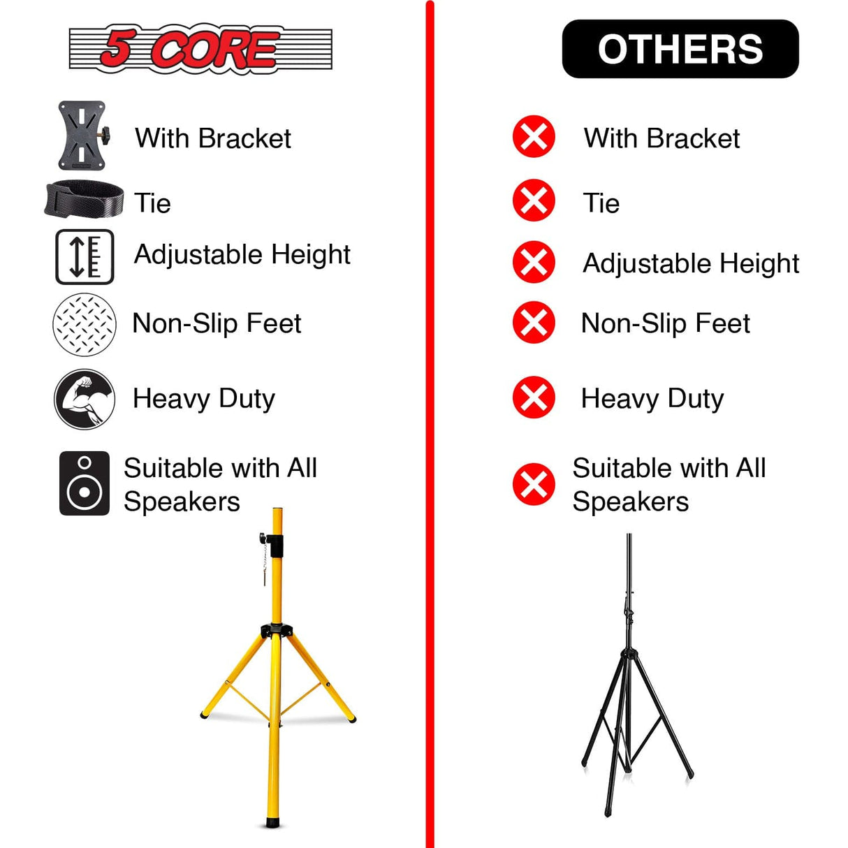 5Core Speaker Stand Tripod Tall Adjustable 72 Inch DJ Pole Mount Studio Monitor Stands Yellow