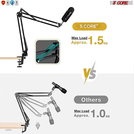 5Core Microphone Arm Stand Desk Suspension Boom Scissor Desktop Mic Holder w Pop Filter