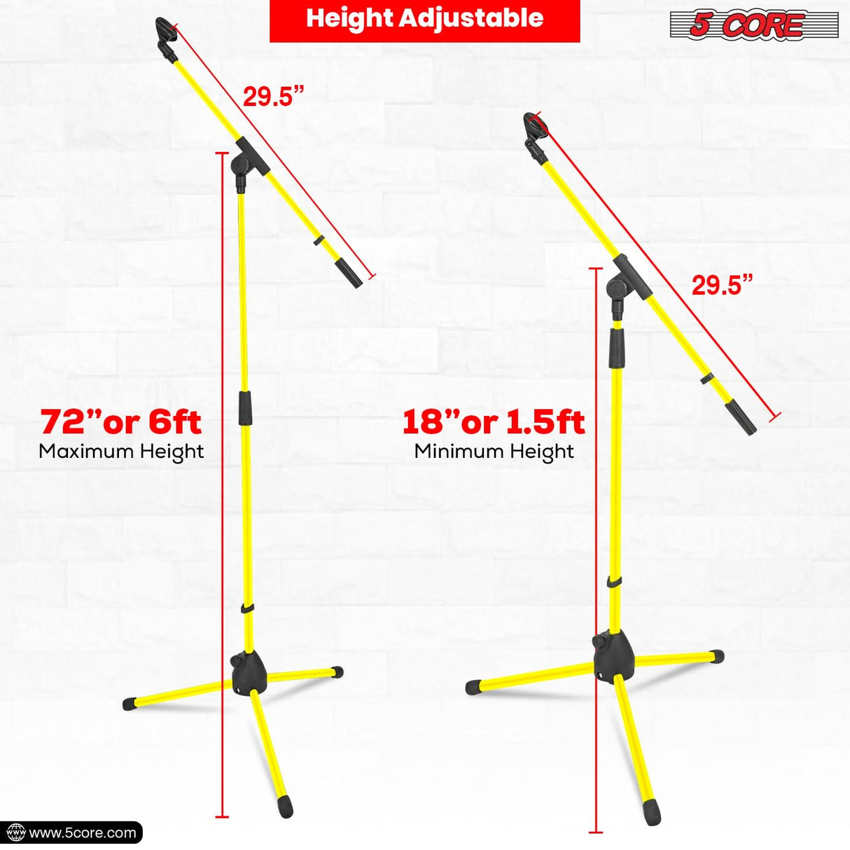 5Core Tripod Mic Stand Heavy Duty Adjustable Holder Floor Microphone Boom Arm YELLOW