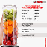 5Core Portable Personal Blender for Kitchen 20Oz Capacity 160W Smoothie Maker Blenders