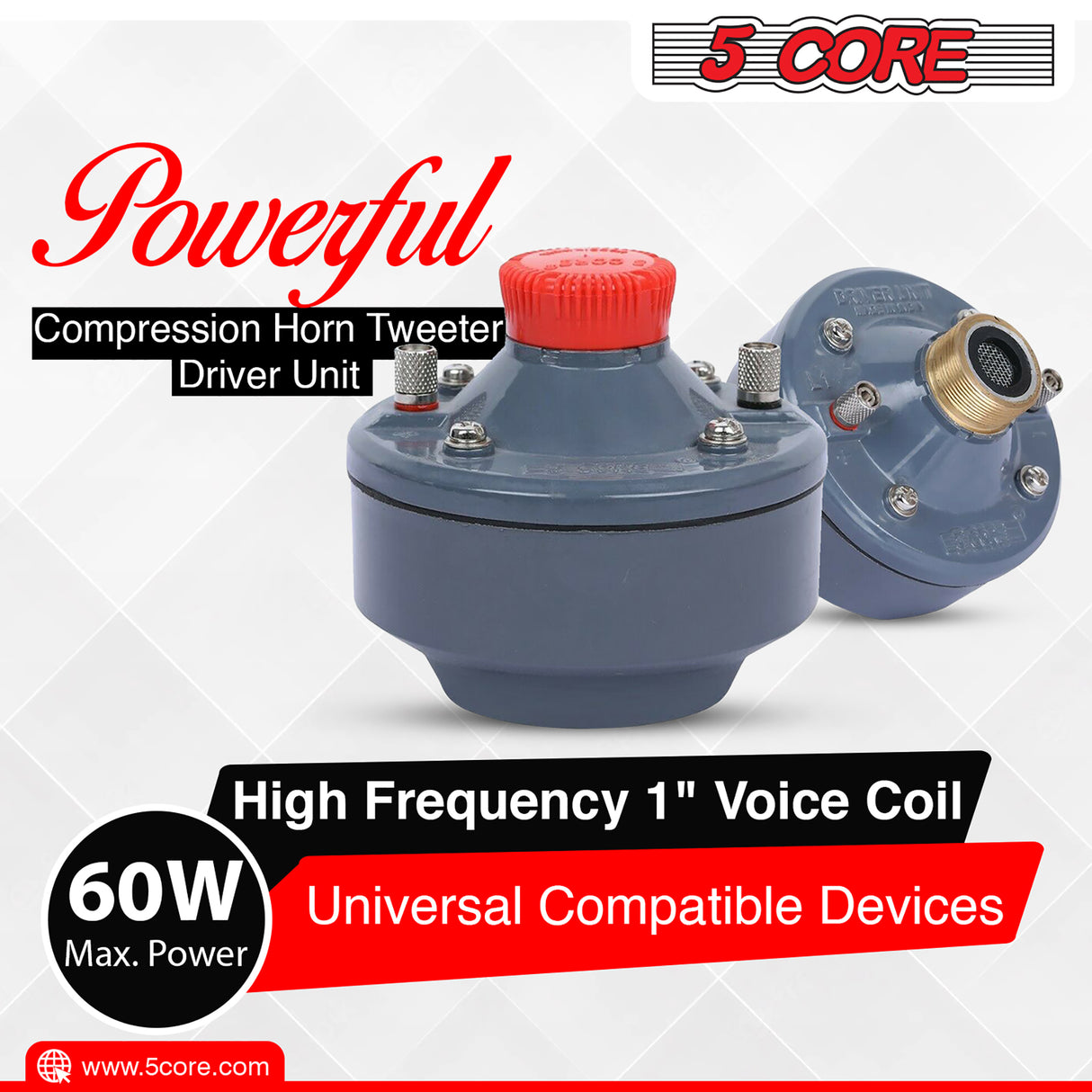 5 Core Compression Driver Unit| 400W PMPO, 16 Ohm, 40W RMS Power| Compact Mid High Vocal Reproduction Horn Driver | Aluminium Build All Weather Use for Pro Audio Systems- DU 40W