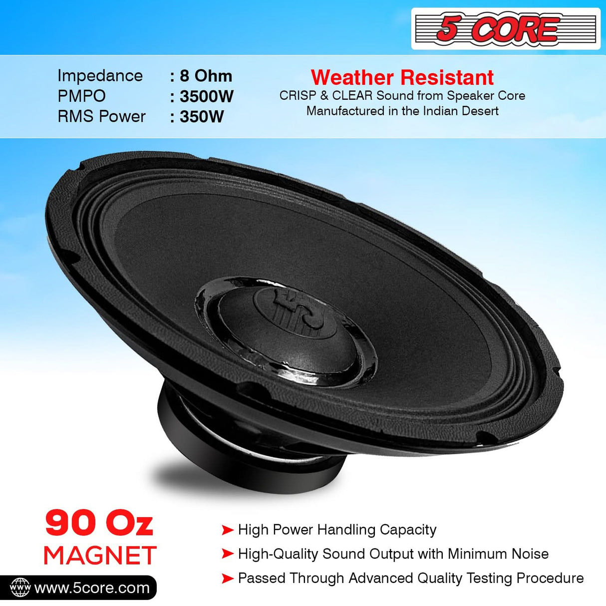 5Core 15 Inch Subwoofer Speaker 3500W Peak 8Ohm PA Replacemen DJ Sub Woofer 90 Oz Magnet