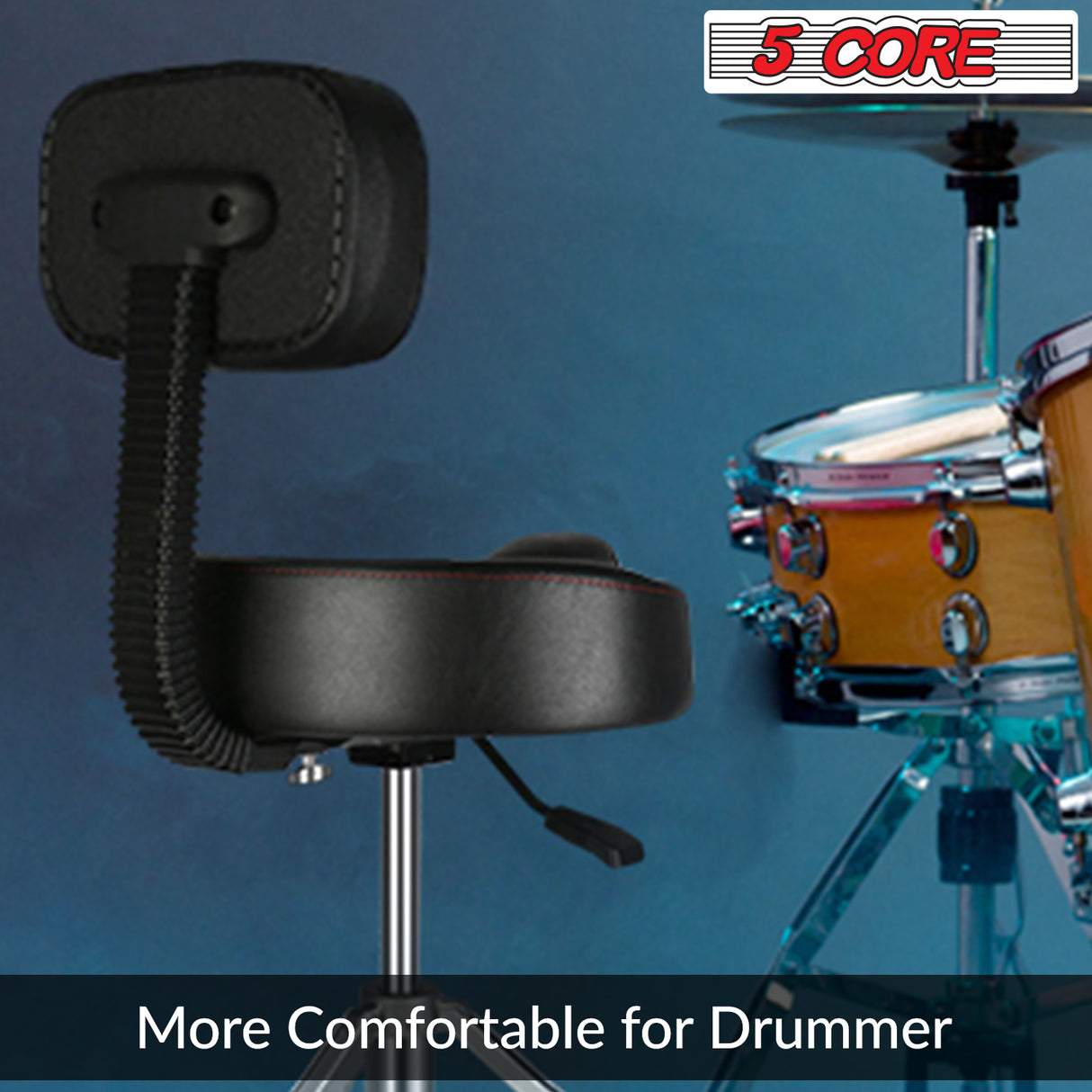 5 Core Drum Throne with Backrest Black, Padded Drum Chair with Back, Motorcycle Style Hydraulic Drum Throne Height Adjustable Drum Stool with Stable Bass Comfortable Seat- DS CH BLK REST-LVR