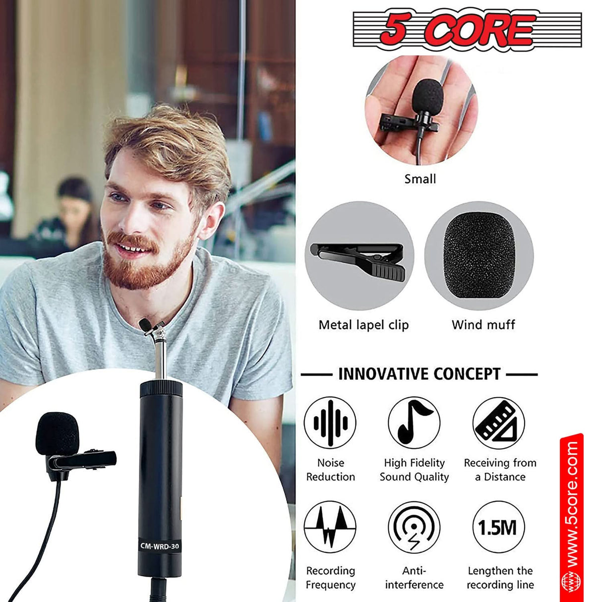 5Core Lavalier Microphone Professional Tiny Shirt Clip On Lapel Mic Mini Wearable Microfono