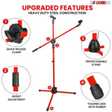 5Core Tripod Mic Stand Adjustable Heavy Duty Floor Holder Microphone Boom Arm RED