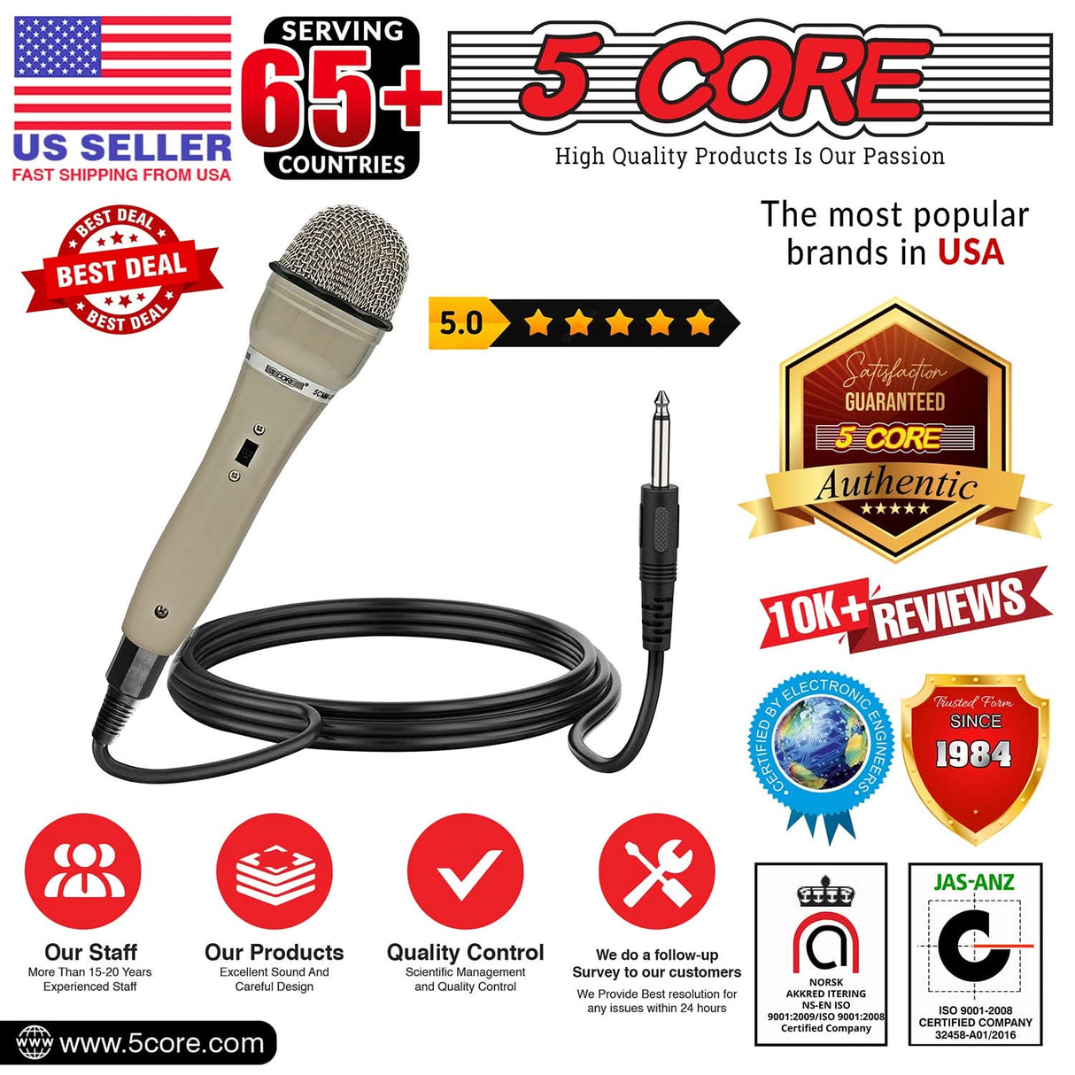 5Core XLR Microphone Dynamic Mic Karaoke Singing Studio Mics Handheld Microfono