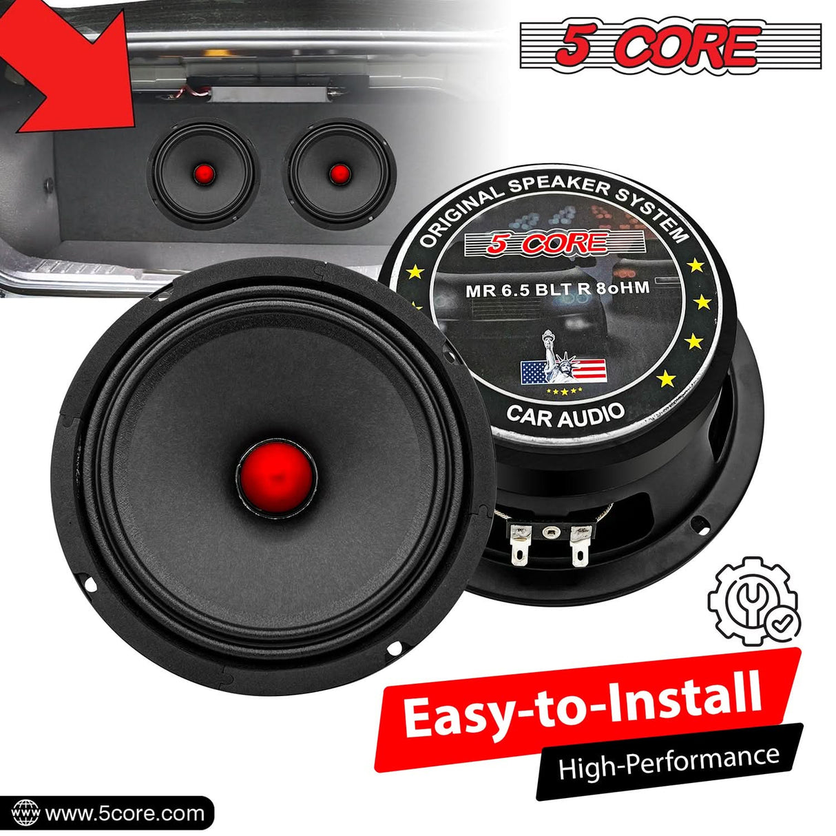 5Core 6.5 Inch Midrange Door Speaker 580W PMPO Subwoofer w Aluminum Bullet 8O Sub Woofer