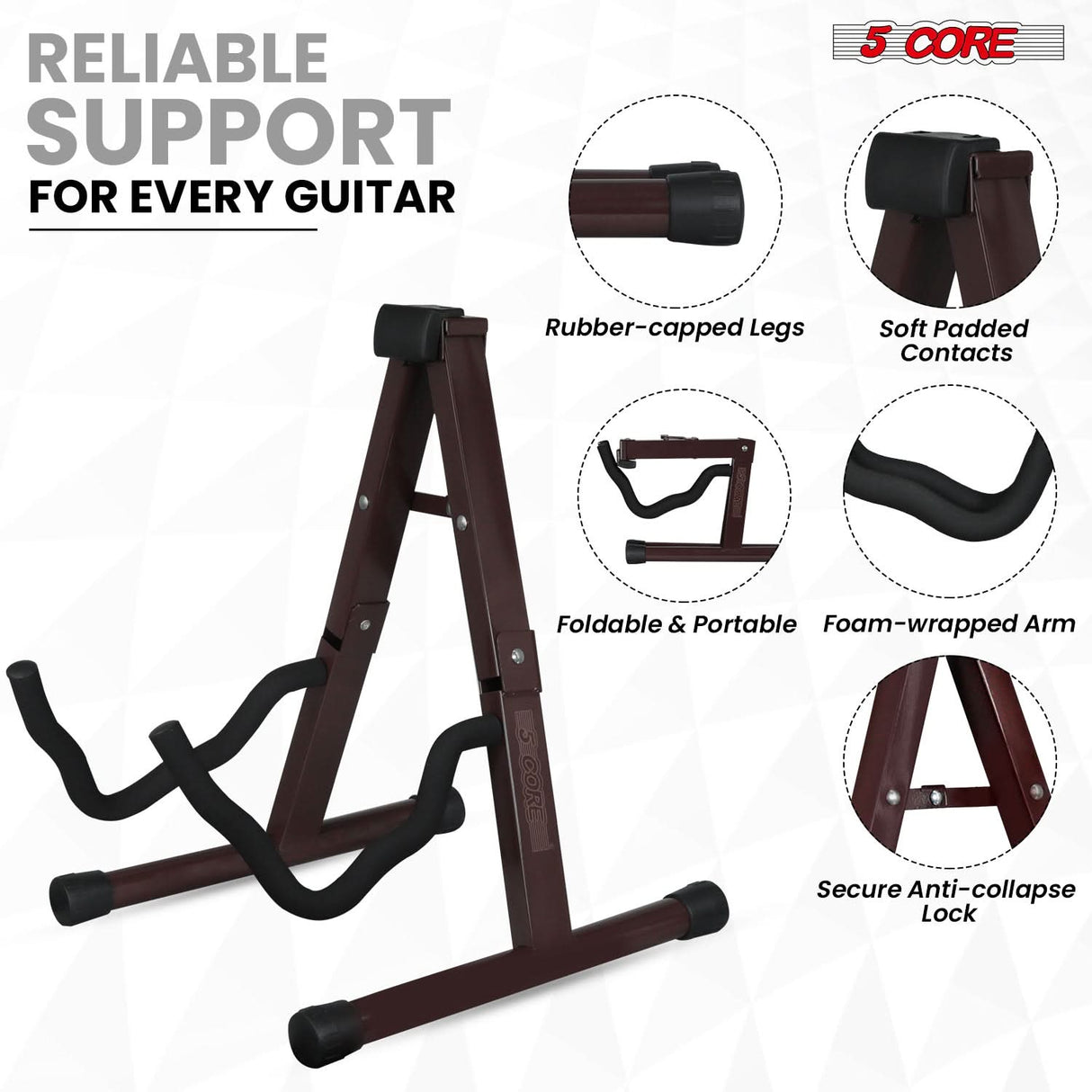 5Core Guitar Stand Floor A Frame Electric Acoustic Bass Soporte Para Guitarra BROWN