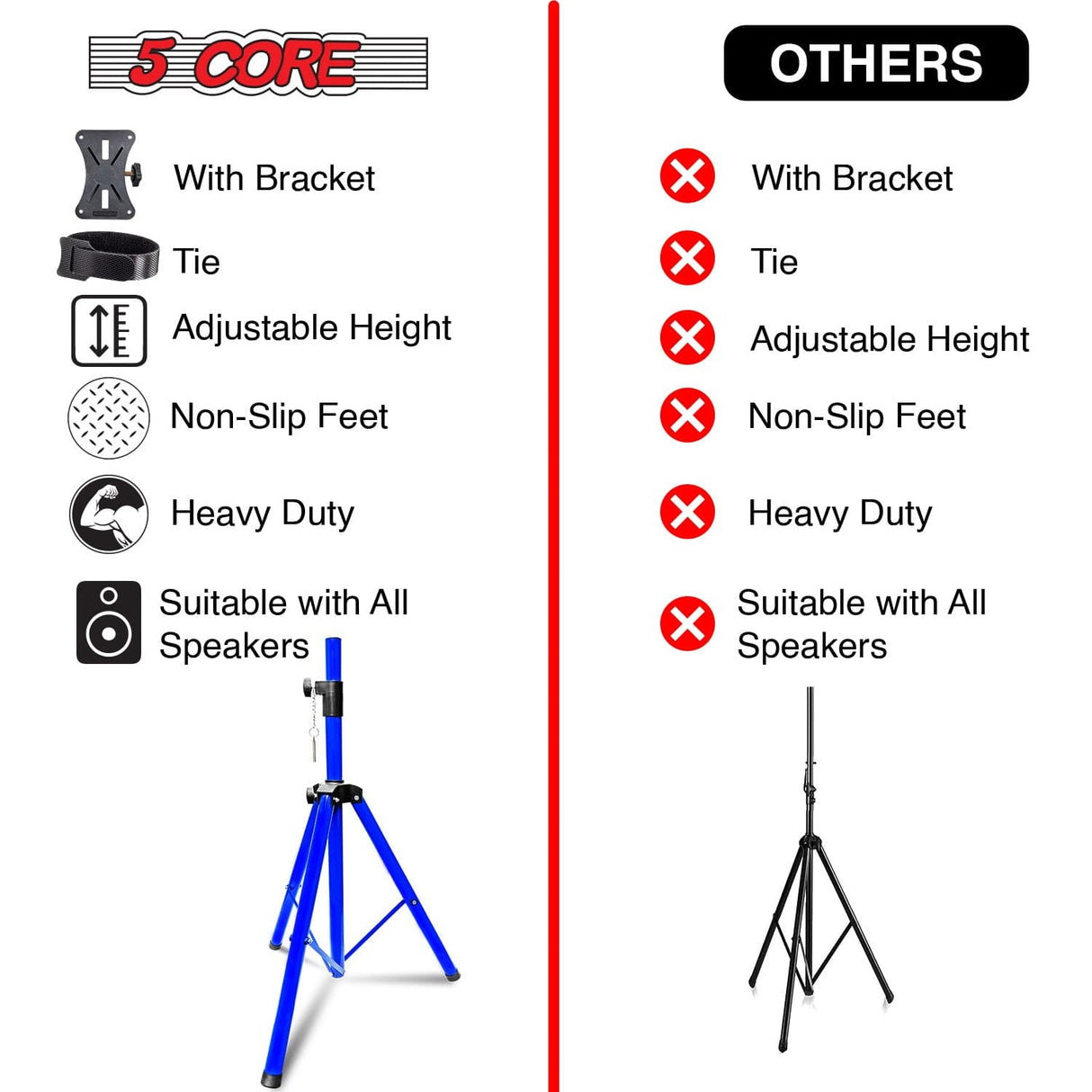 5Core Speaker Stand Tripod Tall Adjustable 72 Inch DJ Pole Mount Studio Monitor Stands BLUE