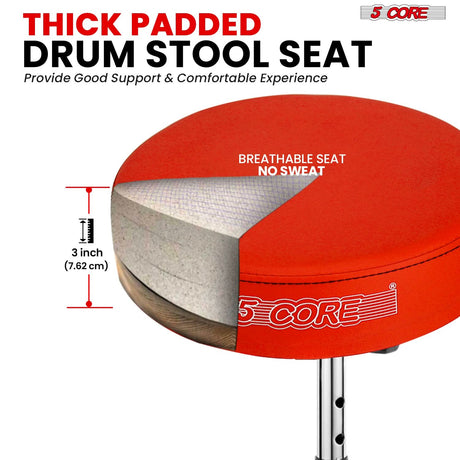 Thick padded drum stool for superior comfort and support during extended playing sessions