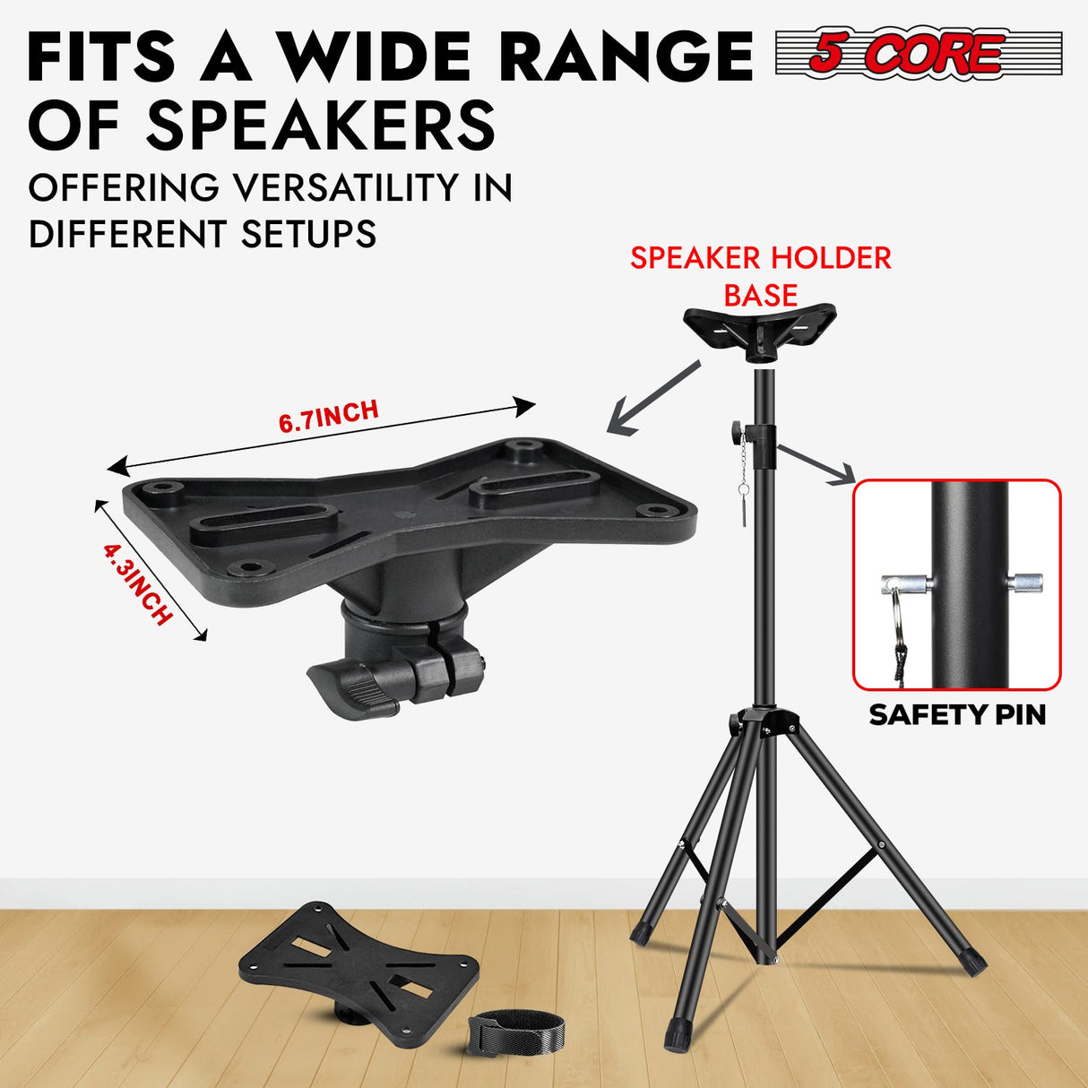 5 Core Speaker Stand Tripod Heavy Duty Adjustable Up to 72 Inch DJ Studio Monitor Stands Pole Mount Black