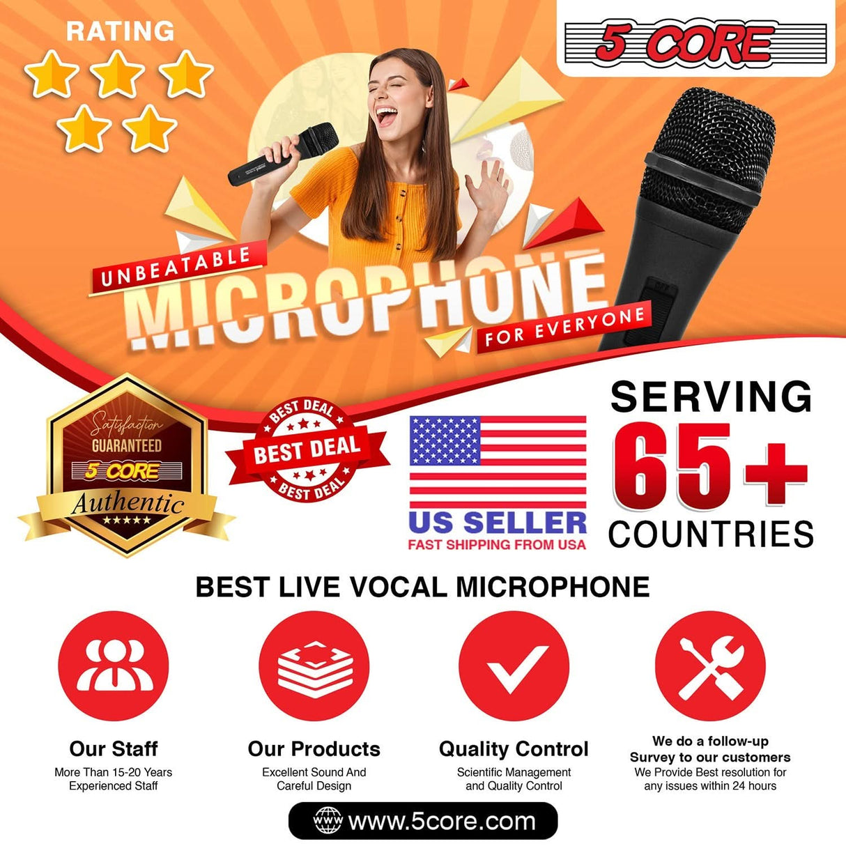 5Core XLR Microphone Dynamic Mic Karaoke Singing Studio Mics Handheld Microfono