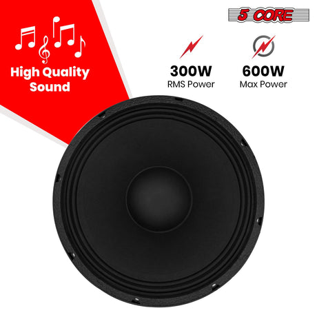 5 CORE 10 Inch Subwoofer Speaker 600W Max 8 Ohm Full Range Replacement DJ Bass Loudspeaker