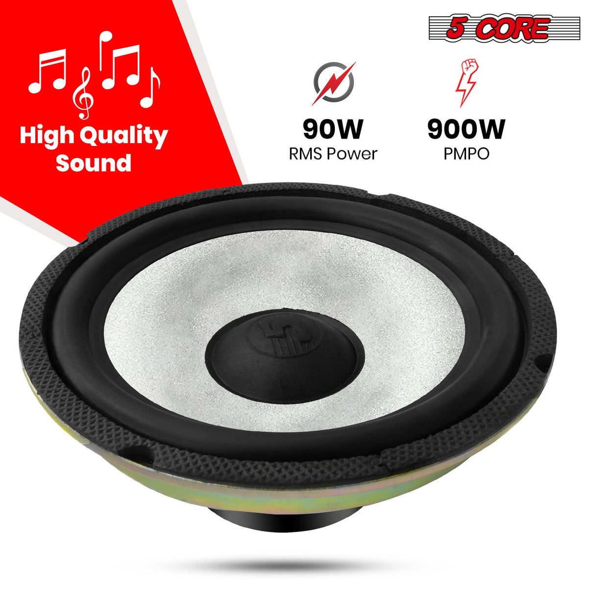 5Core 8 Inch Subwoofer Speaker 900 W Amplified Car Bass Sub Woofer 4 Ohm Audio System 2 PCS