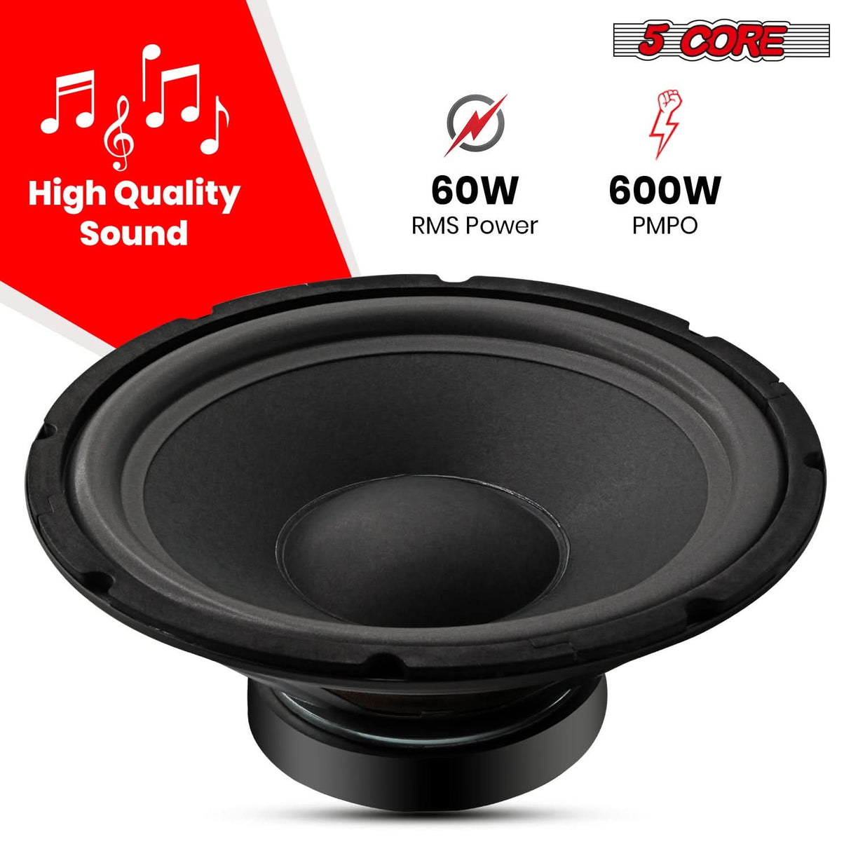 5Core 10 inch Subwoofer Speaker 600W Peak 8Ohm Car Replacement Sub Woofers 2 PCS