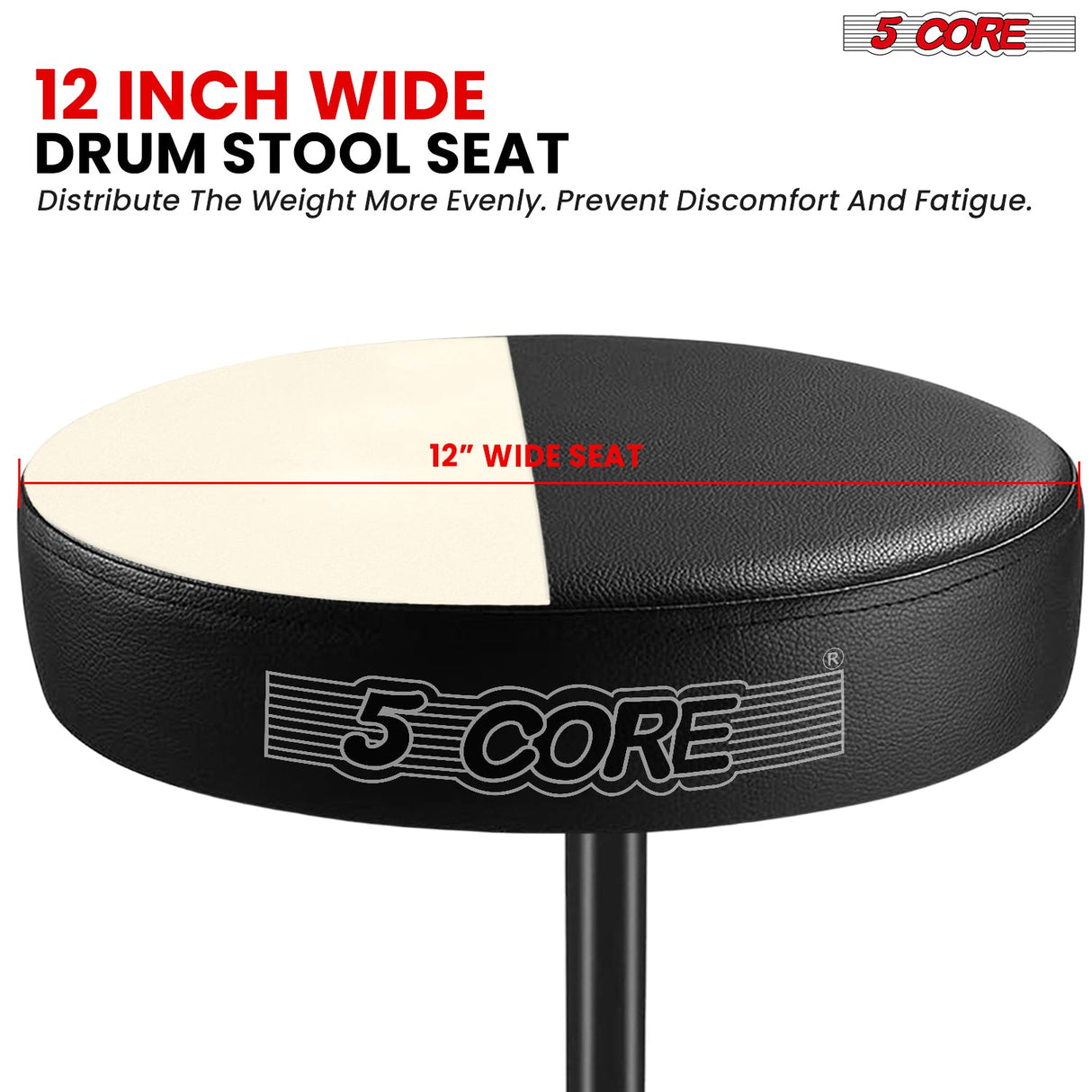 5Core Drum Throne Adjustable Guitar Stool Padded Drummer Seat for Adults & Kids BLACK