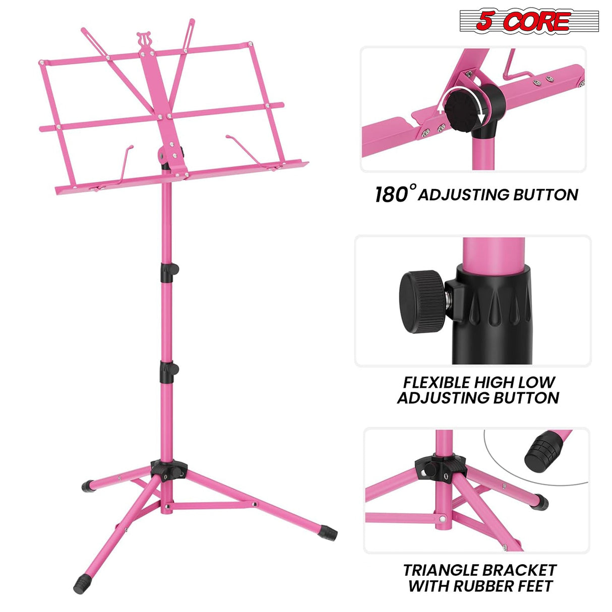 5Core Music Stand For Sheet Music Portable Tripod Adjustable Folding Note Holder BLACK