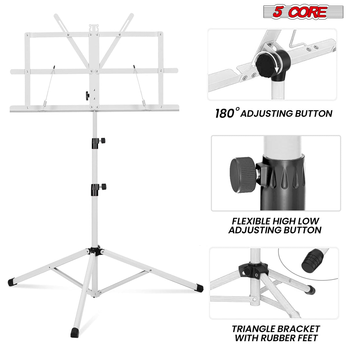 5Core Music Stand For Sheet Music Portable Tripod Adjustable Folding Note Holder BLACK