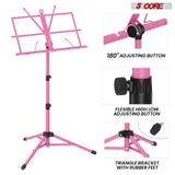 5Core Music Stand For Sheet Music Portable Tripod Adjustable Folding Note Holder Standard PINK