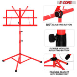 5Core Music Stand For Sheet Music Portable Tripod Adjustable Folding Note Holder RED