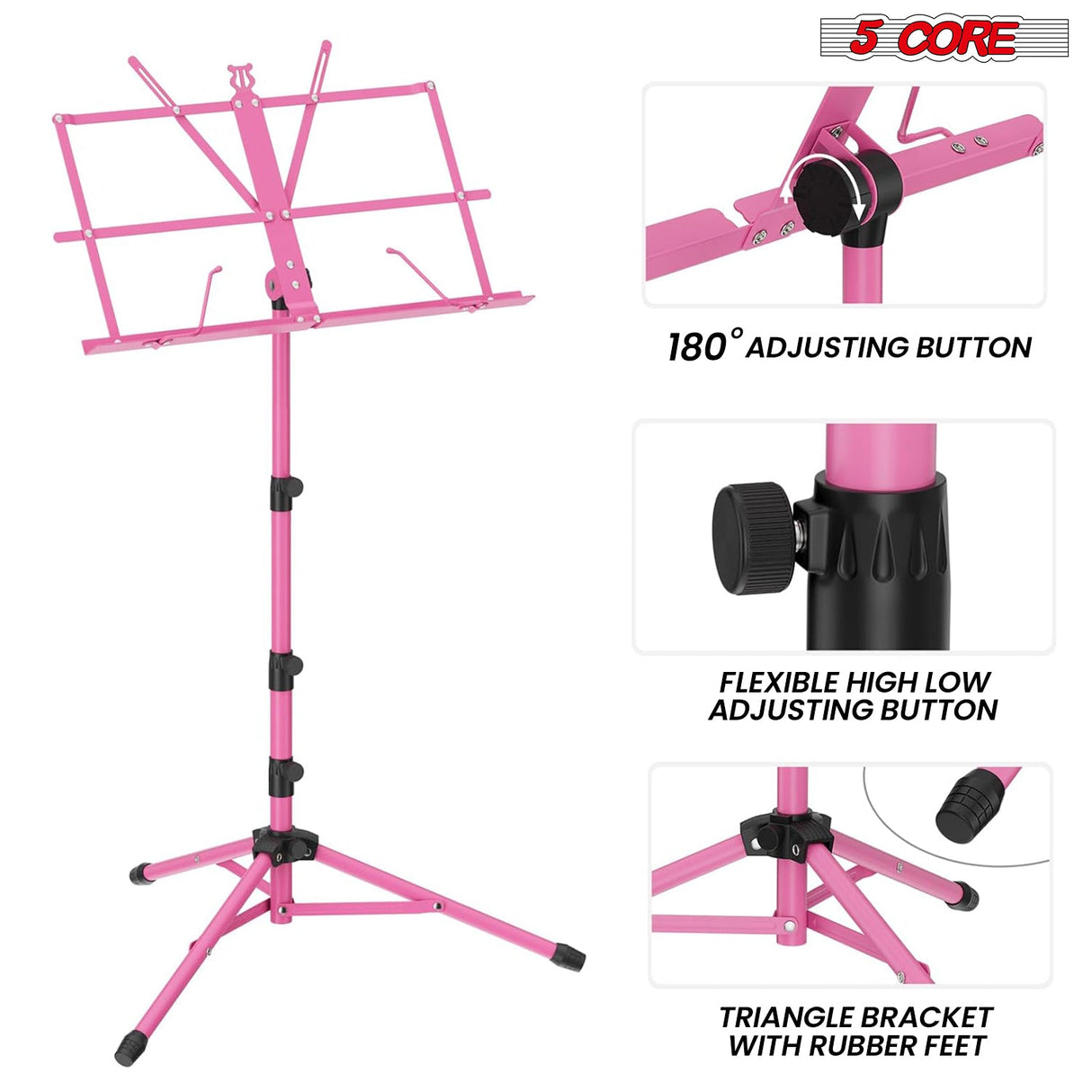 5Core Music Stand For Sheet Music Portable Tripod Adjustable Folding Note Holder BLACK