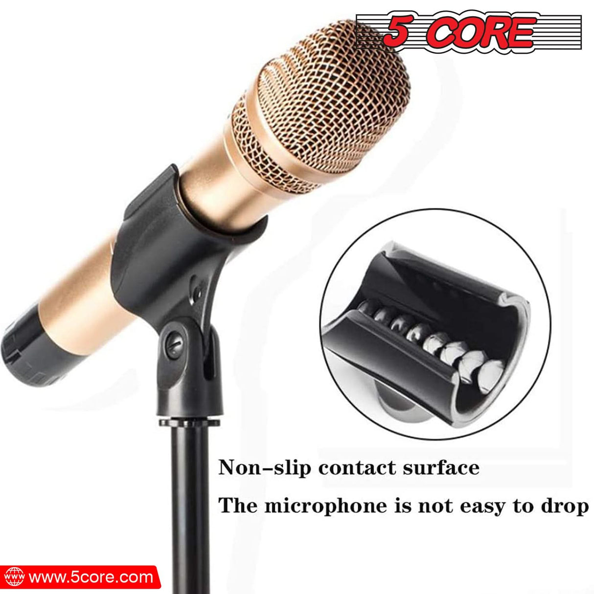 5 Core Universal Microphone Clip Holder 6Pack Mic Mount w Gold Plated 5/8" - 3/8" Screw Adapter