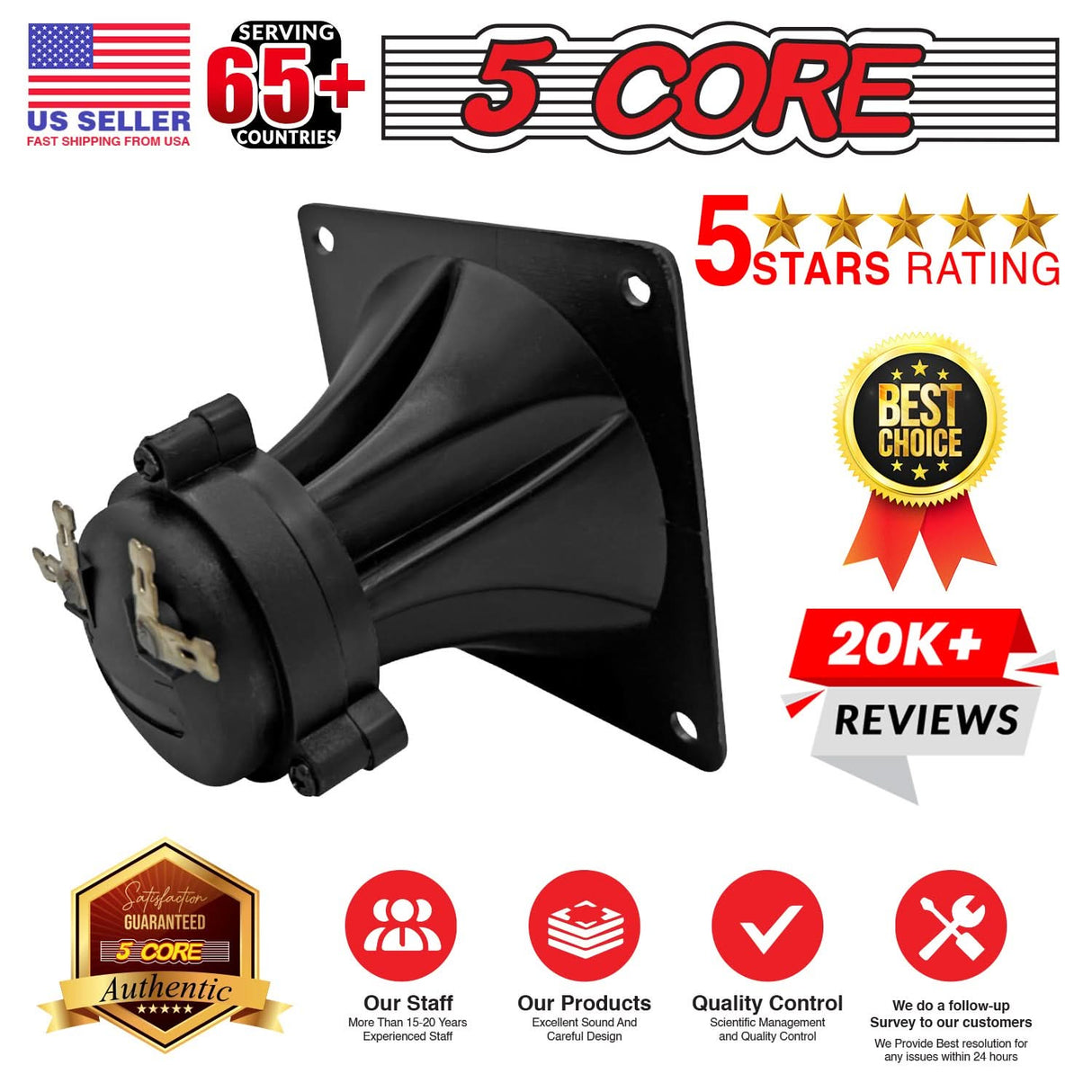 5Core Tweeter 3.25" x 3.25" 40W Component Square Driver Replacement Piezo Super Horn