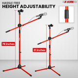 5Core Tripod Mic Stand Adjustable Heavy Duty Floor Holder Microphone Boom Arm RED