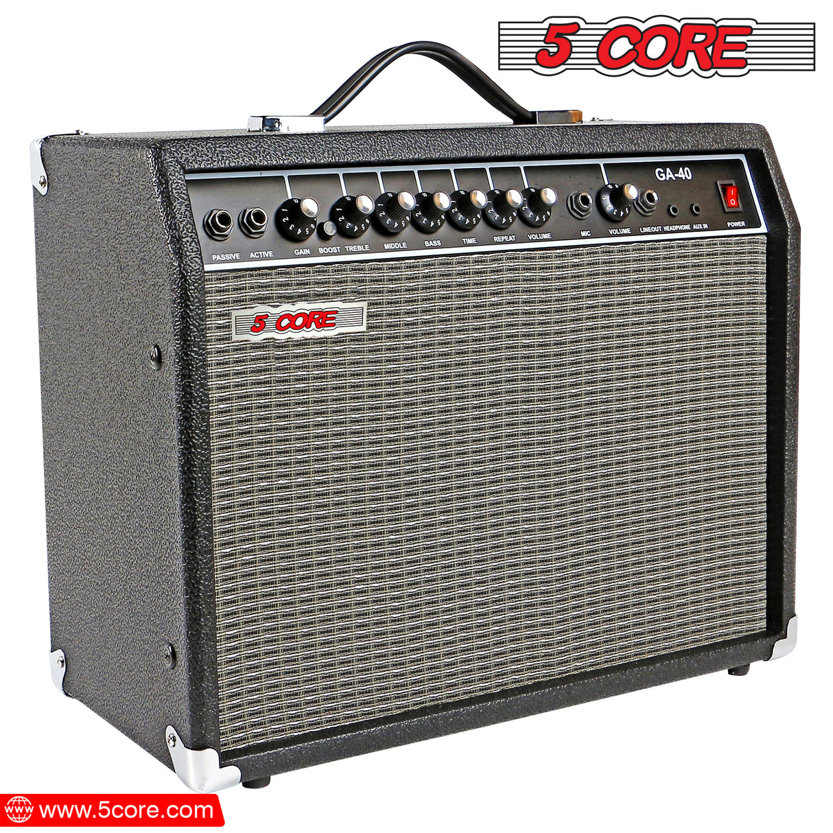 5 Core 40W Guitar Amplifier Black - Clean and Distortion Channel - Electric Amp with Equalization and AUX Line Input - for Recording Studio, Practice Room, Small Courtyard- GA 40 BLK