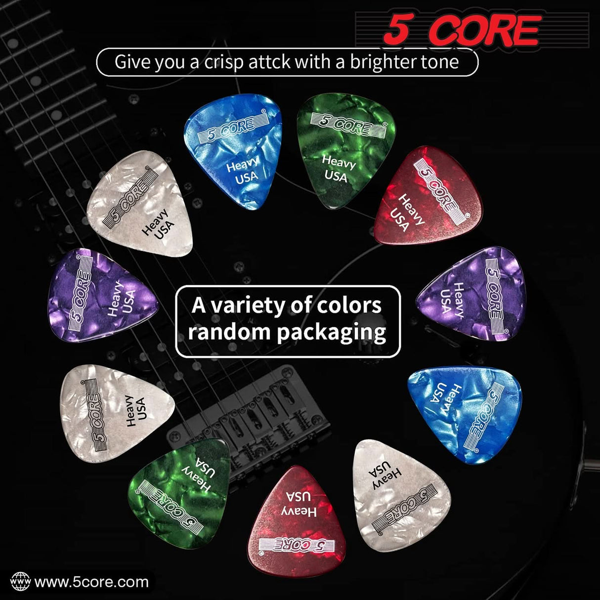 5Core Guitar Picks 0.96mm Celluloid Heavy Gauge Pick - Acoustic Electric Bass Guitars PURPLE