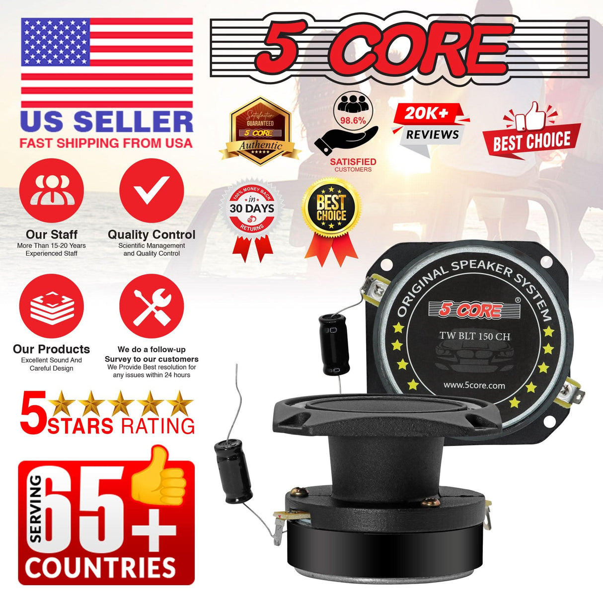 5Core Tweeters Speakers Car Audio Pair 600W Peak 3.5 Inch Super Tweeter Bullet