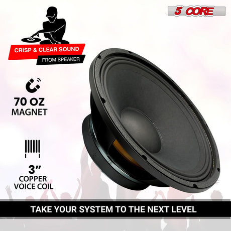 5 Core 12 Inch Subwoofer Speaker - 600W Max Power, 8 Ohm Full Range DJ Bass