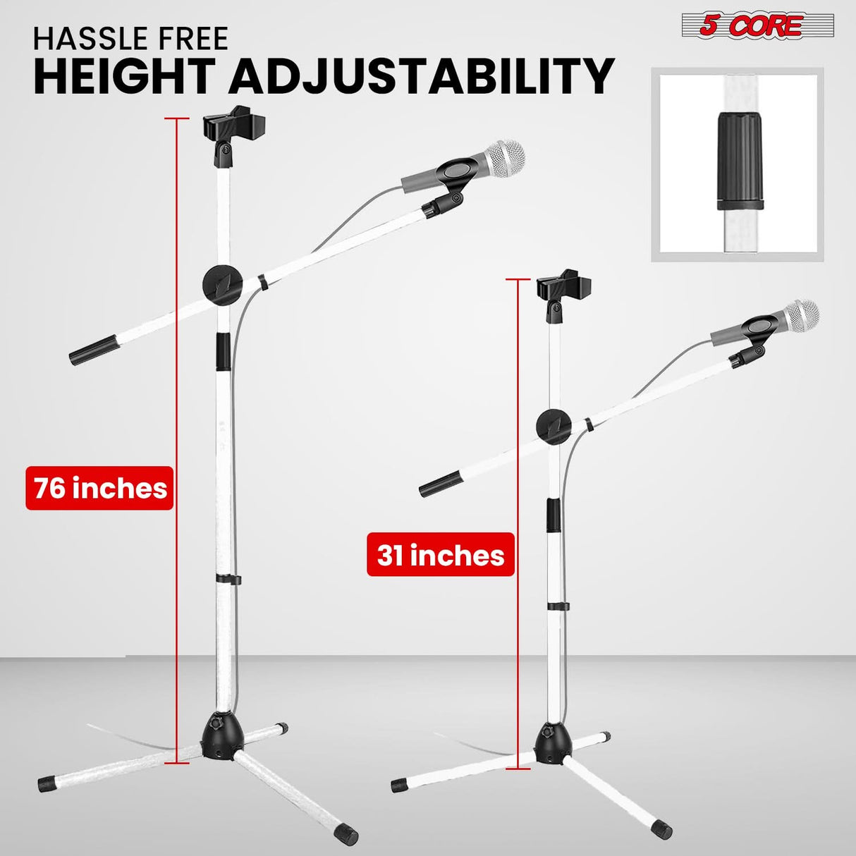 5Core Tripod Mic Stand Adjustable Heavy Duty Floor Holder Microphone Boom Arm RED