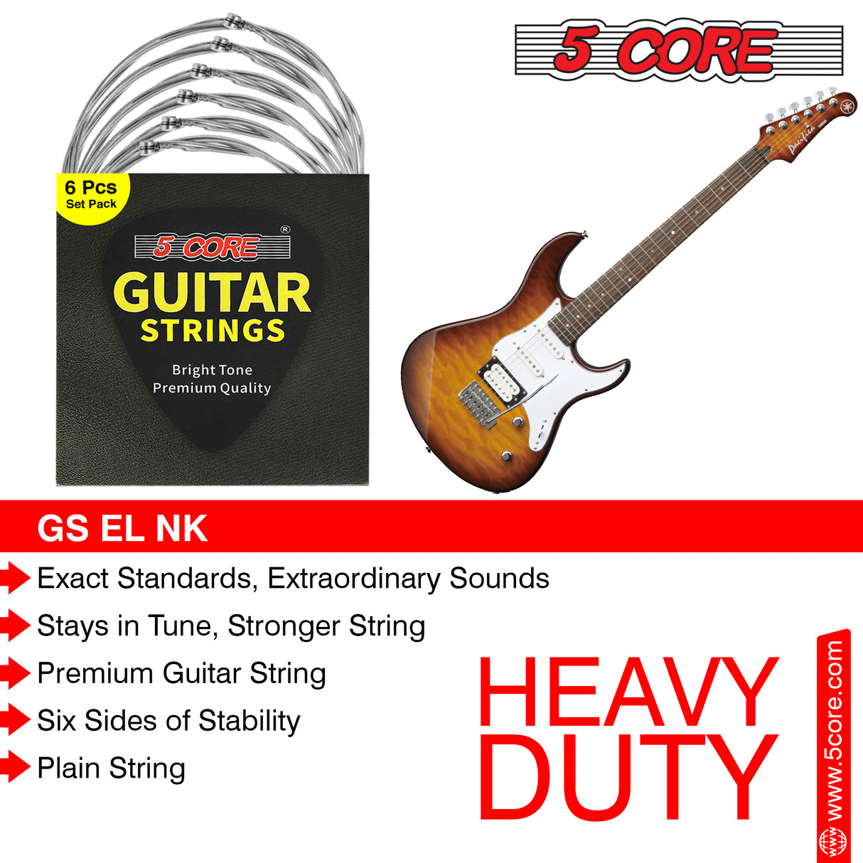 5 Core Electric Guitar Strings, 6 Set Pure Nickel Guitar Strings .010-.048 Guitar Strings Electric 6 String in 1 set GS EL NK 6SET