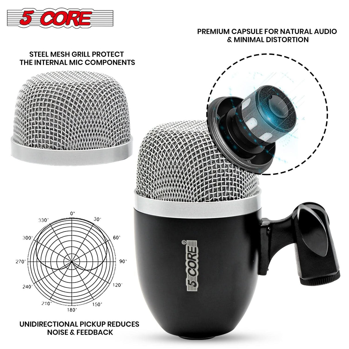 5Core Conga Mic Snare Tom Microphone Drum Kit Condenser XLR Instrument Mics